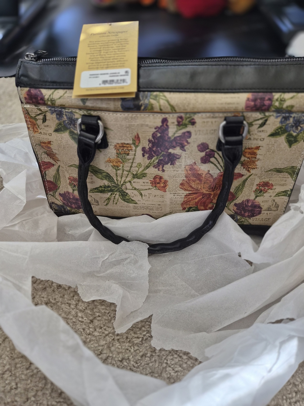 This is a Patricia Nash Josselin leather satchel in the Parisian Newspaper print - Picture 1 of 9